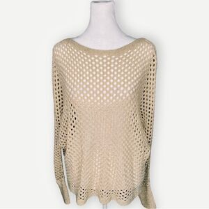 Apt. 9 Gold Metallic Crochet Long Sleeve Knit Lightweight Top. Large. NEW.